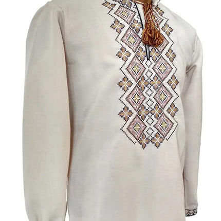 Vyshyvanka mens with a geometric ornament made of linen