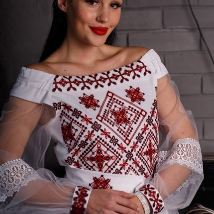 Wedding dress with Ukrainian embroidery