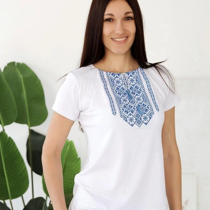 Ukrainian womens t-shirt white and blue