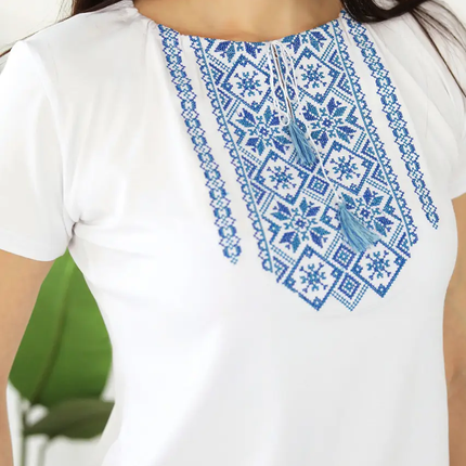 Ukrainian womens t-shirt white and blue
