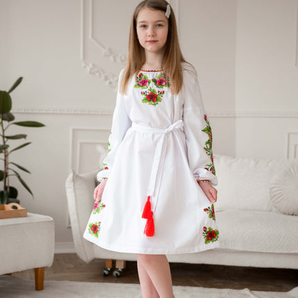 White girl's embroidered dress with sunflowers