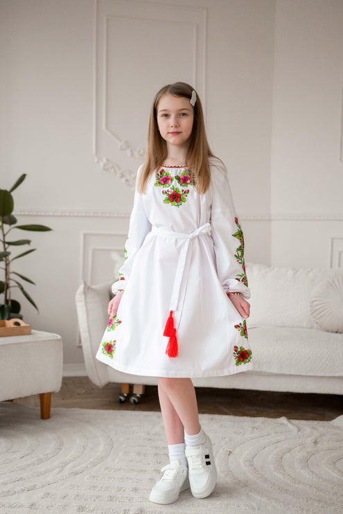 White girl's embroidered dress with sunflowers