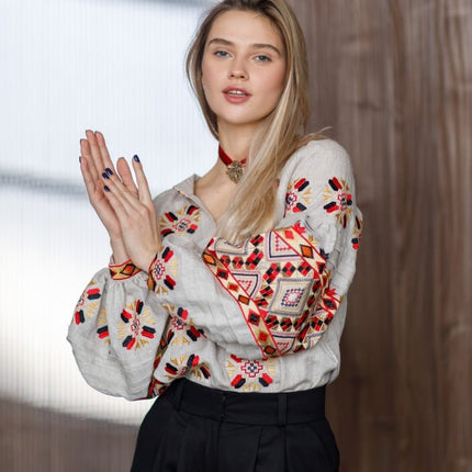 Women's Ukrainian linen embroidered blouse