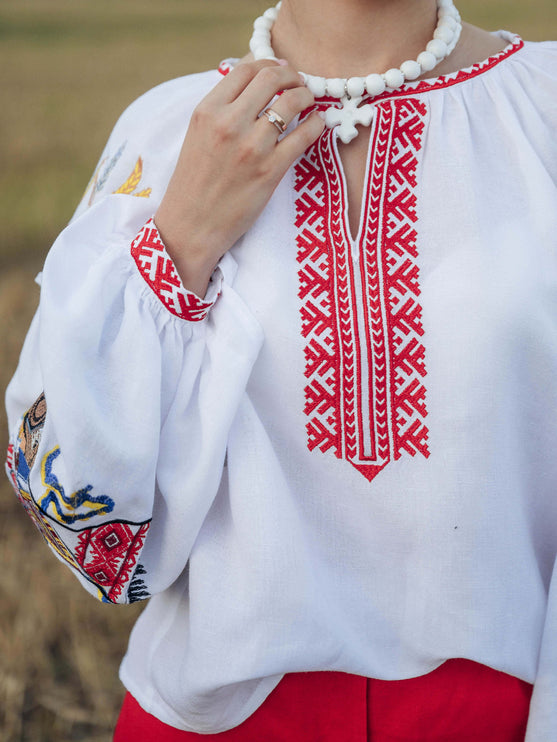Women's Ukrainian vyshyvanka with symbolic embroidery