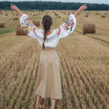 Women's Ukrainian vyshyvanka with symbolic embroidery
