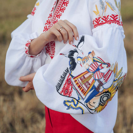 Women's Ukrainian vyshyvanka with symbolic embroidery