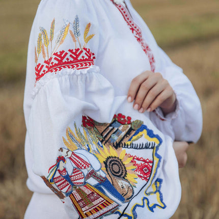 Women's Ukrainian vyshyvanka with symbolic embroidery