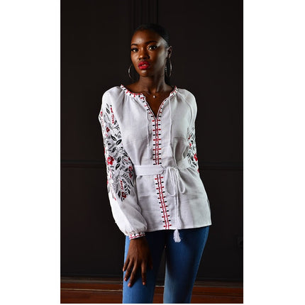 Women's blouse with floral embroidery pattern