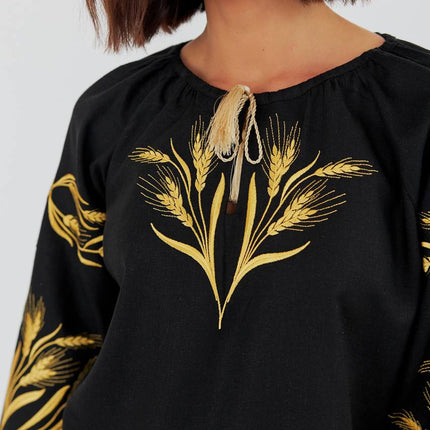 Women's embroidered blouse in Ukrainian style with a wheat ear