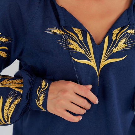 Women's embroidered blouse in Ukrainian style with a wheat ear