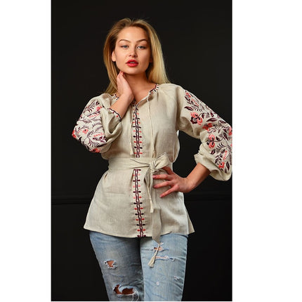 Women's blouse with floral embroidery pattern