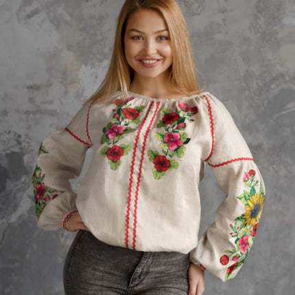 Women's blouse with sunflower embroidery