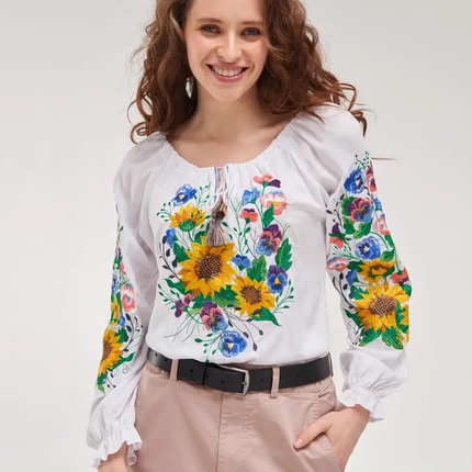 Women's embroidered blouse with a floral embroidery design