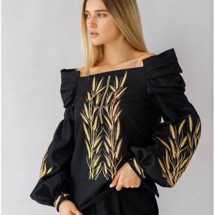 Women's embroidered shirt with ears of wheat