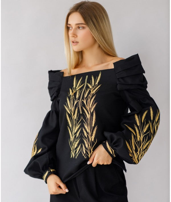 Women's embroidered shirt with ears of wheat