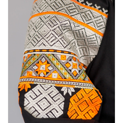 Women black linen vyshyvanka with geometric embroidery