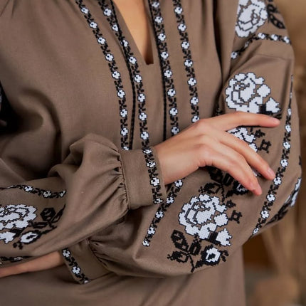 Embroidered women's blouse with a floral pattern