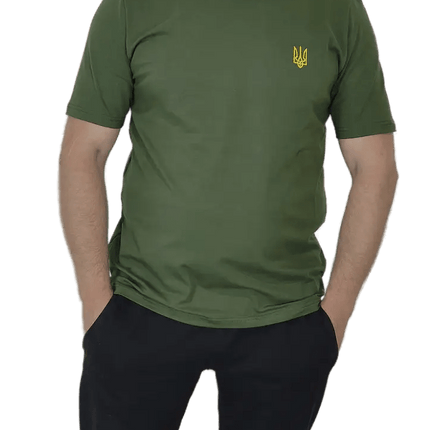 Mens patriotic t -shirts of khaki embroidered trident