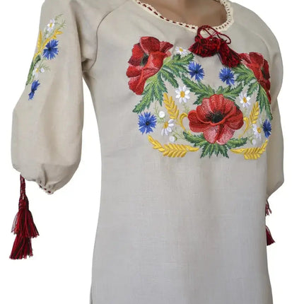 Women's linen shirt with embroidered poppies