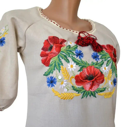 Women's linen shirt with embroidered poppies